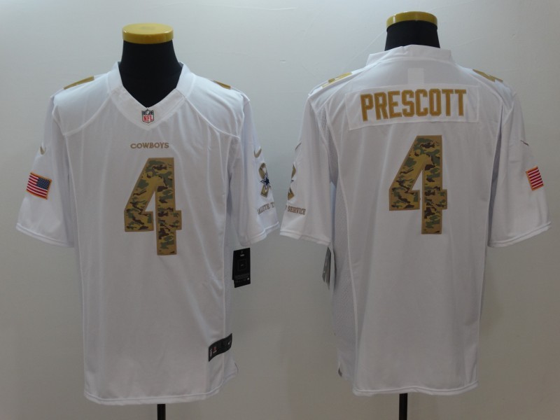 Dallas Cowboys 4 Prescott White Nike Salute TO Service Jerseys